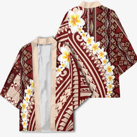 Red Vintage Tonga Ngatu Pattern With Plumeria Kimono LT05 - Polynesian Pride