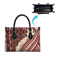 Red Vintage Tonga Ngatu Pattern With Plumeria Leather Bag - Polynesian Pride