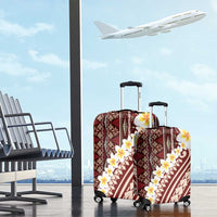 Red Vintage Tonga Ngatu Pattern With Plumeria Luggage Cover - Polynesian Pride