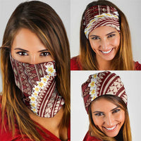 Red Vintage Tonga Ngatu Pattern With Plumeria Neck Gaiter LT05 - Polynesian Pride