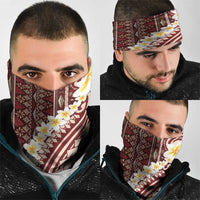 Red Vintage Tonga Ngatu Pattern With Plumeria Neck Gaiter LT05 - Polynesian Pride