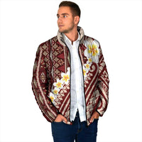 Red Vintage Tonga Ngatu Pattern With Plumeria Padded Jacket LT05 - Polynesian Pride