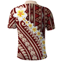 Red Vintage Tonga Ngatu Pattern With Plumeria Polo Shirt - Polynesian Pride