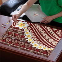 Red Vintage Tonga Ngatu Pattern With Plumeria Puzzle LT05 - Polynesian Pride