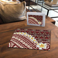 Red Vintage Tonga Ngatu Pattern With Plumeria Puzzle LT05 - Polynesian Pride
