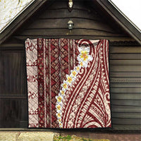 Red Vintage Tonga Ngatu Pattern With Plumeria Quilt - Polynesian Pride