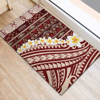 Red Vintage Tonga Ngatu Pattern With Plumeria Rubber Doormat LT05 - Polynesian Pride