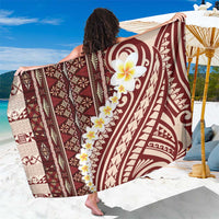 Red Vintage Tonga Ngatu Pattern With Plumeria Sarong - Polynesian Pride