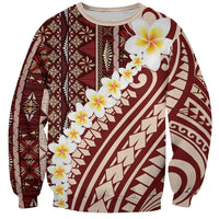 Red Vintage Tonga Ngatu Pattern With Plumeria Sweatshirt LT05 Unisex Red - Polynesian Pride