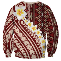 Red Vintage Tonga Ngatu Pattern With Plumeria Sweatshirt LT05 - Polynesian Pride