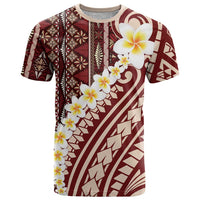 Red Vintage Tonga Ngatu Pattern With Plumeria T Shirt LT05 Red - Polynesian Pride