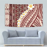 Red Vintage Tonga Ngatu Pattern With Plumeria Tapestry - Polynesian Pride