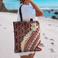 Red Vintage Tonga Ngatu Pattern With Plumeria Tote Bag - Polynesian Pride