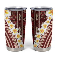 Red Vintage Tonga Ngatu Pattern With Plumeria Tumbler Cup LT05 Red - Polynesian Pride