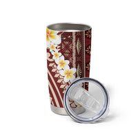 Red Vintage Tonga Ngatu Pattern With Plumeria Tumbler Cup LT05 - Polynesian Pride