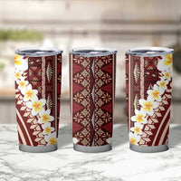 Red Vintage Tonga Ngatu Pattern With Plumeria Tumbler Cup LT05 - Polynesian Pride
