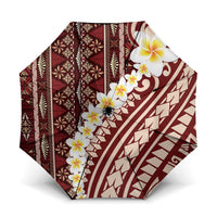 Red Vintage Tonga Ngatu Pattern With Plumeria Umbrella LT05 One Size Folded 11.42 inch Opened Diameter 37.4 inch Red - Polynesian Pride