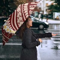 Red Vintage Tonga Ngatu Pattern With Plumeria Umbrella LT05 - Polynesian Pride