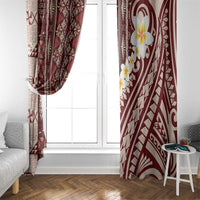 Red Vintage Tonga Ngatu Pattern With Plumeria Window Curtain - Polynesian Pride