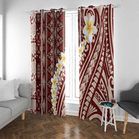 Red Vintage Tonga Ngatu Pattern With Plumeria Window Curtain - Polynesian Pride