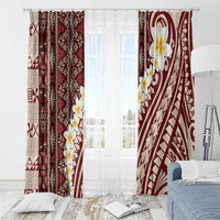 Red Vintage Tonga Ngatu Pattern With Plumeria Window Curtain - Polynesian Pride