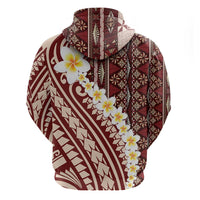 Red Vintage Tonga Ngatu Pattern With Plumeria Zip Hoodie LT05 - Polynesian Pride