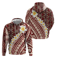 Red Vintage Tonga Ngatu Pattern With Plumeria Zip Hoodie LT05 - Polynesian Pride