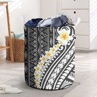 Black Vintage Tonga Ngatu Pattern With Plumeria Laundry Basket LT05 Black - Polynesian Pride