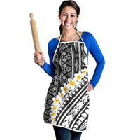 Black Vintage Tonga Ngatu Pattern With Plumeria Apron - Polynesian Pride