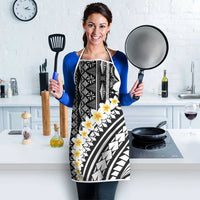 Black Vintage Tonga Ngatu Pattern With Plumeria Apron - Polynesian Pride