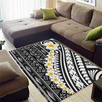 Black Vintage Tonga Ngatu Pattern With Plumeria Area Rug - Polynesian Pride