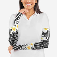 Black Vintage Tonga Ngatu Pattern Arm Sleeves - Plumeria Design LT05 - Polynesian Pride