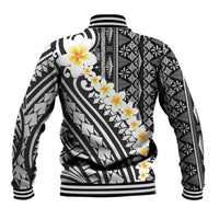 Black Vintage Tonga Ngatu Pattern With Plumeria Baseball Jacket LT05 - Polynesian Pride