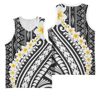 Black Vintage Tonga Ngatu Pattern With Plumeria Basketball Jersey LT05 - Polynesian Pride