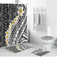 Black Vintage Tonga Ngatu Pattern With Plumeria Bathroom Set - Polynesian Pride