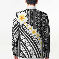 Black Vintage Tonga Ngatu Pattern With Plumeria Blazer - Polynesian Pride