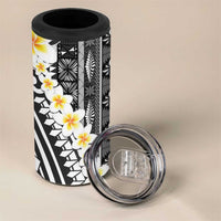 Black Vintage Tonga Ngatu Pattern With Plumeria 4 in 1 Can Cooler Tumbler LT05 - Polynesian Pride