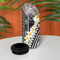 Black Vintage Tonga Ngatu Pattern With Plumeria 4 in 1 Can Cooler Tumbler LT05 - Polynesian Pride
