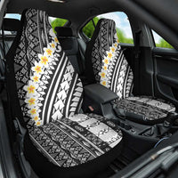 Black Vintage Tonga Ngatu Pattern With Plumeria Car Seat Cover - Polynesian Pride