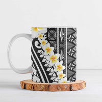 Black Vintage Tonga Ngatu Pattern With Plumeria Ceramic Mug - Polynesian Pride