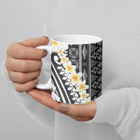 Black Vintage Tonga Ngatu Pattern With Plumeria Ceramic Mug - Polynesian Pride