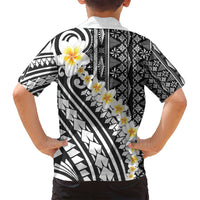 Black Vintage Tonga Ngatu Pattern With Plumeria Family Matching Off Shoulder Maxi Dress and Hawaiian Shirt - Polynesian Pride