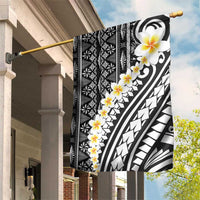 Black Vintage Tonga Ngatu Pattern With Plumeria Garden Flag - Polynesian Pride