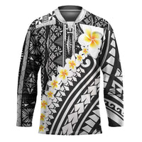 Black Vintage Tonga Ngatu Pattern With Plumeria Hockey Jersey LT05 Unisex Black - Polynesian Pride