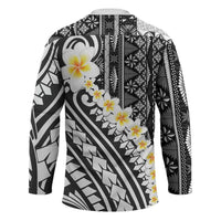 Black Vintage Tonga Ngatu Pattern With Plumeria Hockey Jersey LT05 - Polynesian Pride