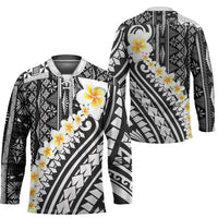 Black Vintage Tonga Ngatu Pattern With Plumeria Hockey Jersey LT05 - Polynesian Pride