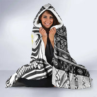 Black Vintage Tonga Ngatu Pattern With Plumeria Hooded Blanket LT05 - Polynesian Pride