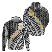 Black Vintage Tonga Ngatu Pattern With Plumeria Hoodie - Polynesian Pride