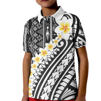 Black Vintage Tonga Ngatu Pattern With Plumeria Kid Polo Shirt LT05 Kid Black - Polynesian Pride
