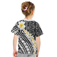 Black Vintage Tonga Ngatu Pattern With Plumeria Kid T Shirt LT05 - Polynesian Pride